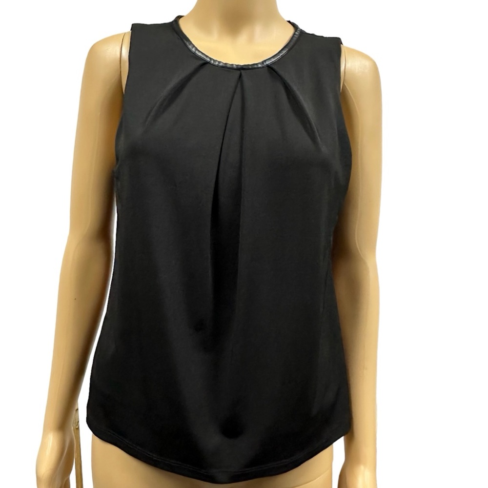 Fate Cortez Black Keyhole Back Faux Leather Trim Lined Sleeveless Top Womens S